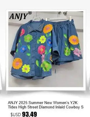 ANJY Summer New Women's High Street Fashion Unique Design Denim Patchwork Contrast Color Button Vest Casual Wide Leg Pants A7944