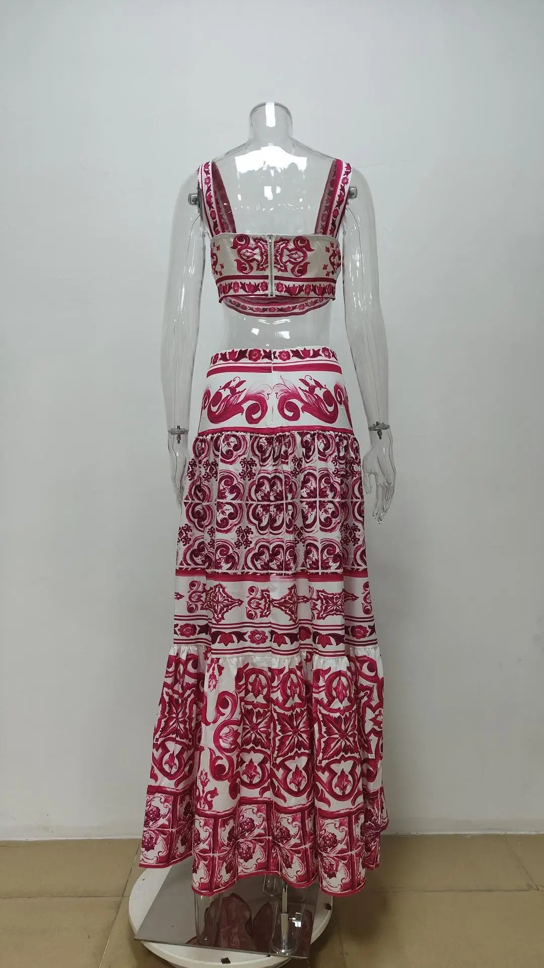 Printed Strapless Crop Top and Maxi Skirt Set for Women