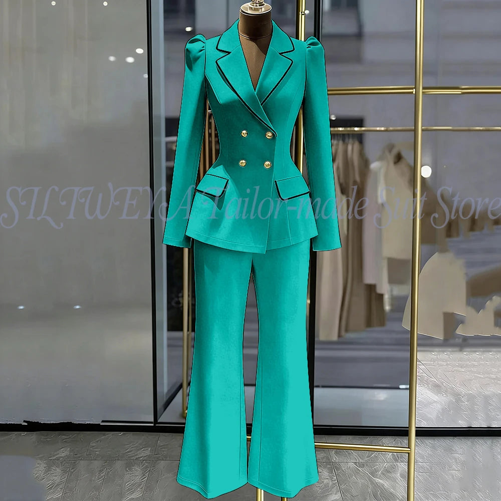 Double Breasted Blazer Set With Side Pockets For Women