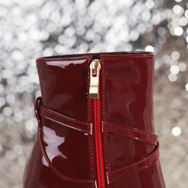 Glossy Patent Leather Pointed Toe Stiletto Ankle Boots for Women