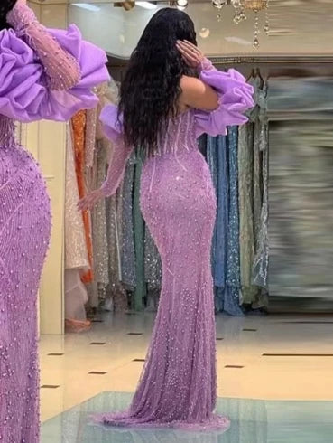 Lavender Beaded Mermaid Prom Dress