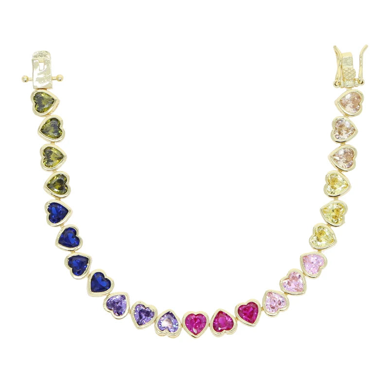 Rainbow Heart Bracelet And Necklace Set