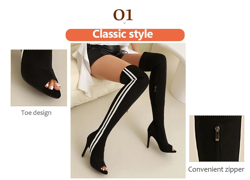 Elastic Stiletto High Heel Knee-High Dance Boots for Women