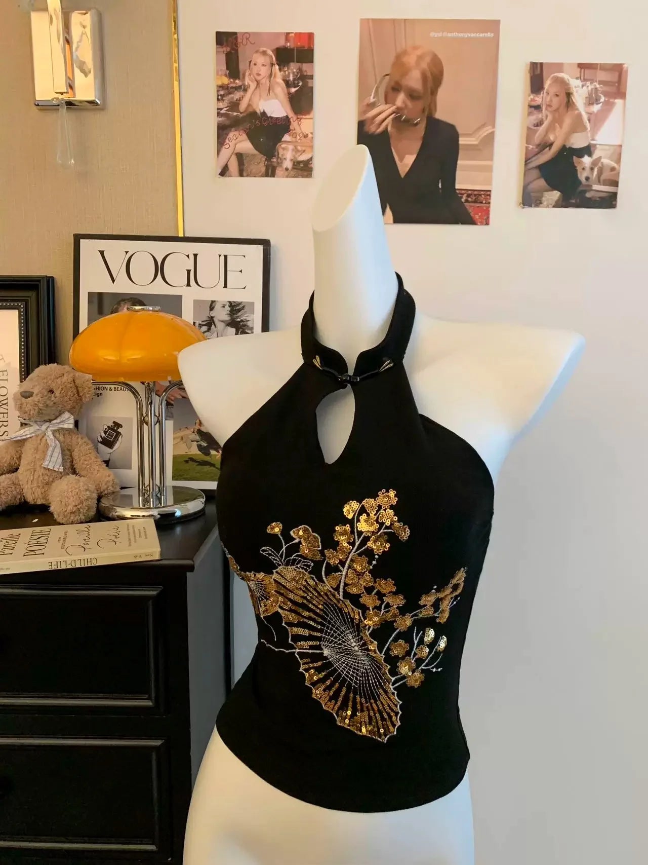 Vintage Sequin Embroidered Backless Camisole For Women