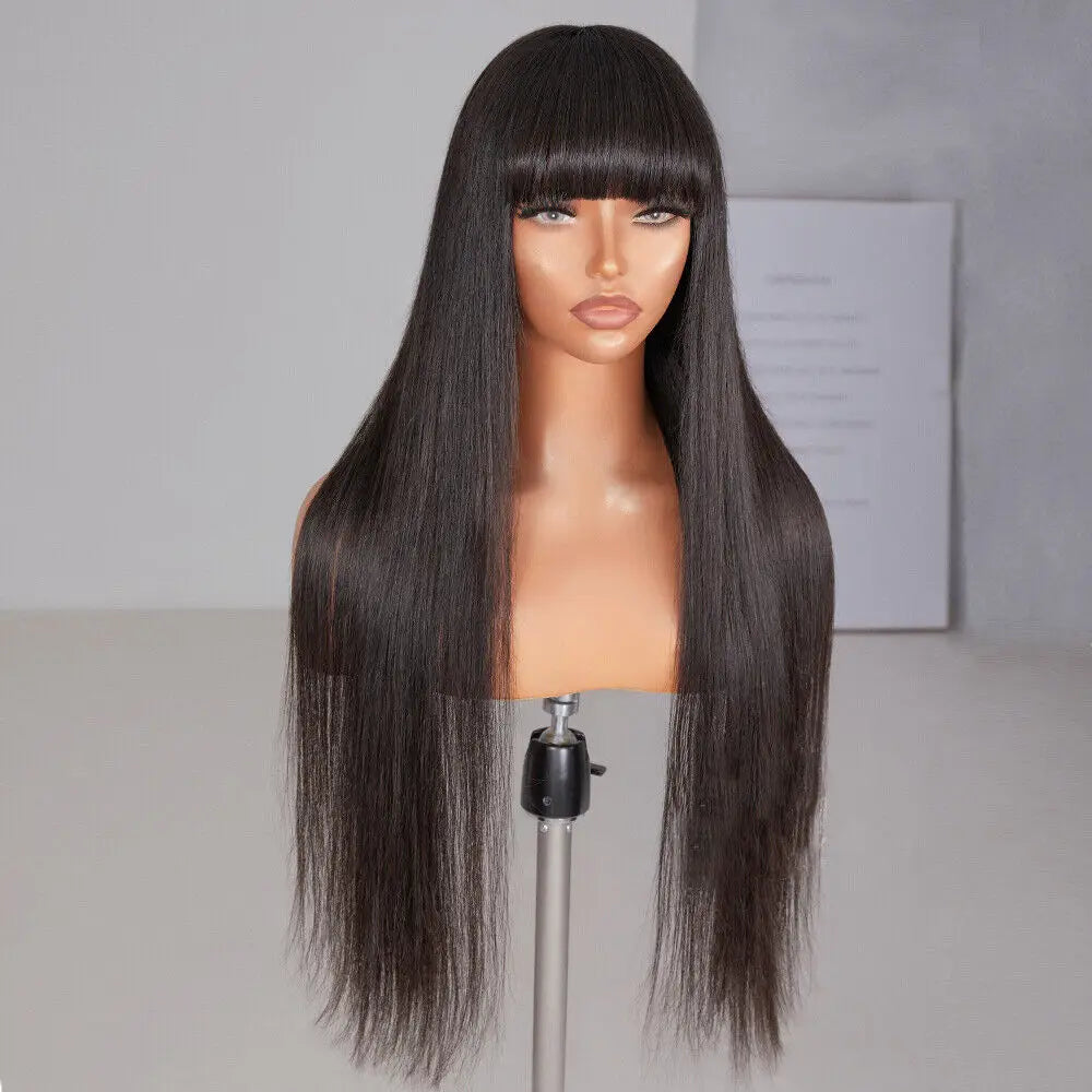 Glueless Straight Human Hair Wig With Bangs for Women