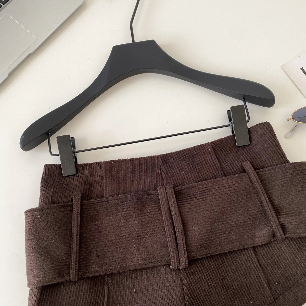 Retro Corduroy Button Detail Low Waist Shorts for Women