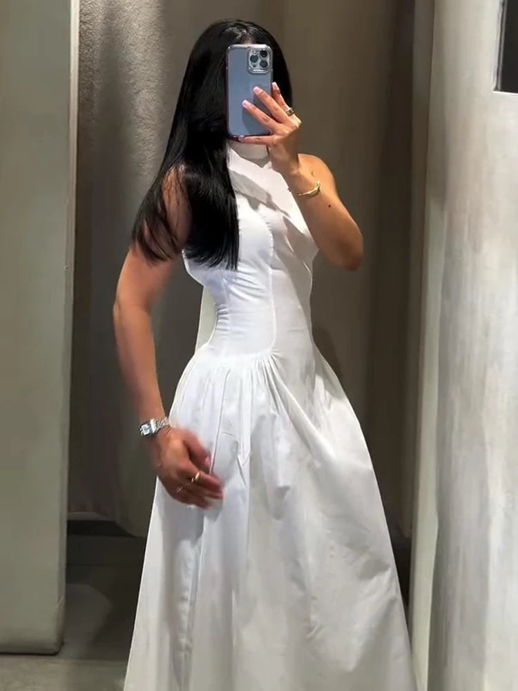 Casual Lace Up Sleeveless Floor-Length Dress for Women