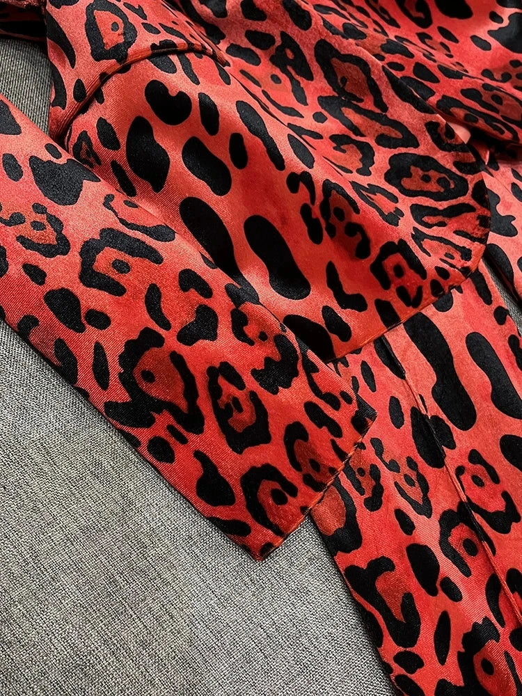 HIGH STREET Newest Fashion 2026 Designer Suit Set Women's Single Button Leopard Printed Velvet Blazer Pencil Pants Suit 2PCS