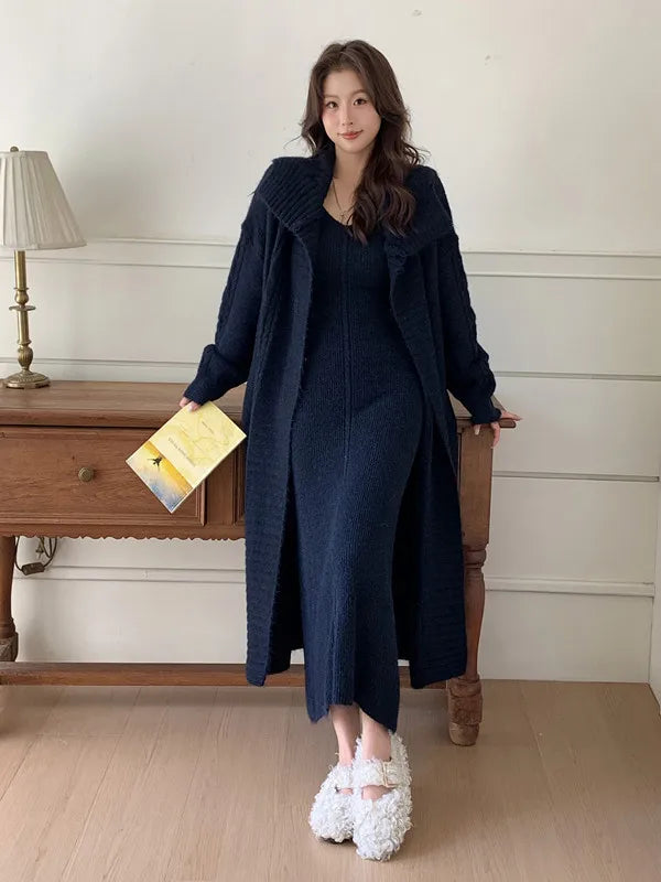 Knitted Cardigan And Ankle Length Skirt Set for Women