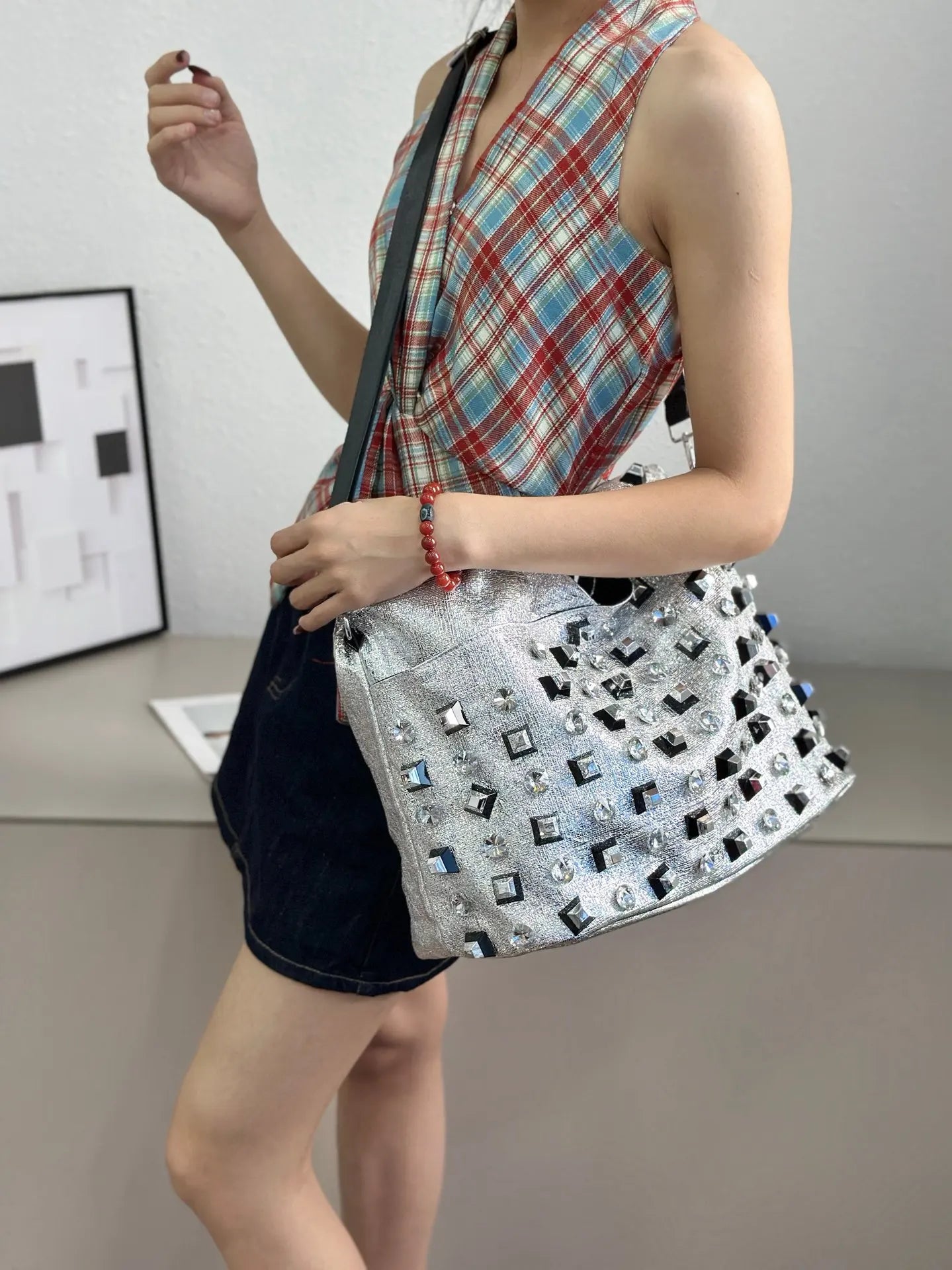 New Women's Diamond Handbag Luxury Brand Fashion Diamond Women's Shoulder Bag Large Capacity Shiny 2-piece Set Women's Bag