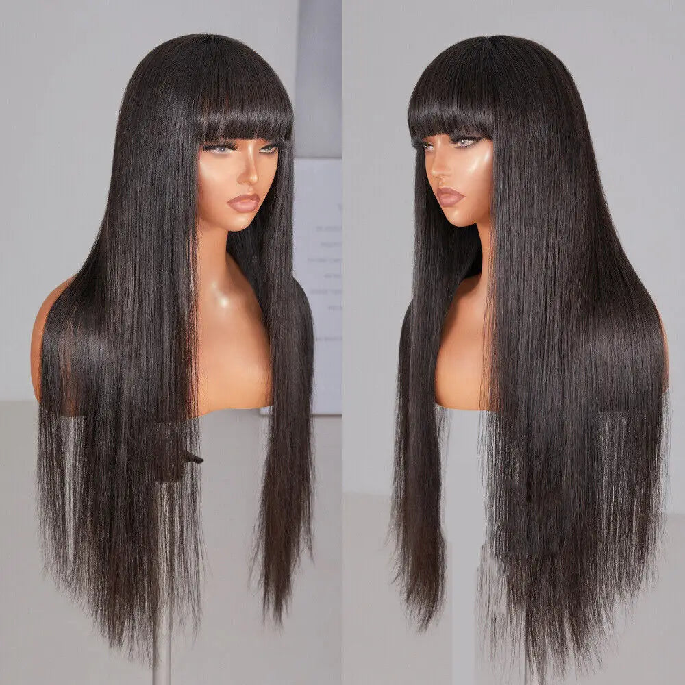 Glueless Straight Human Hair Wig With Bangs for Women