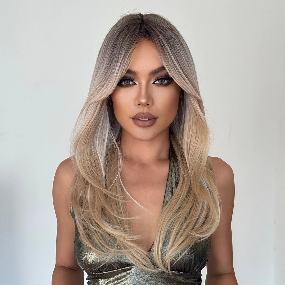 Long Straight Layered Blonde Wig With Bangs for Women