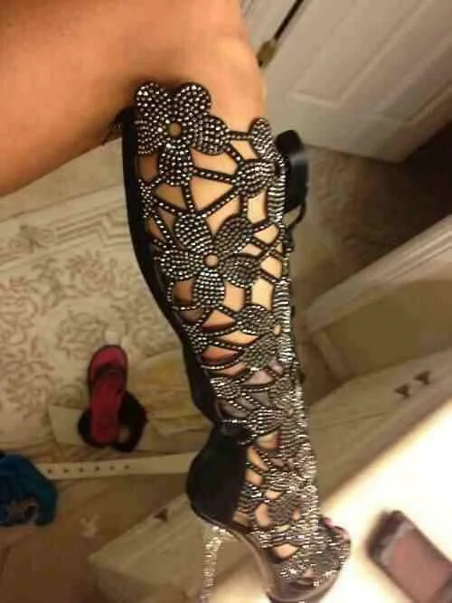 Rhinestone Stiletto Knee High Boots