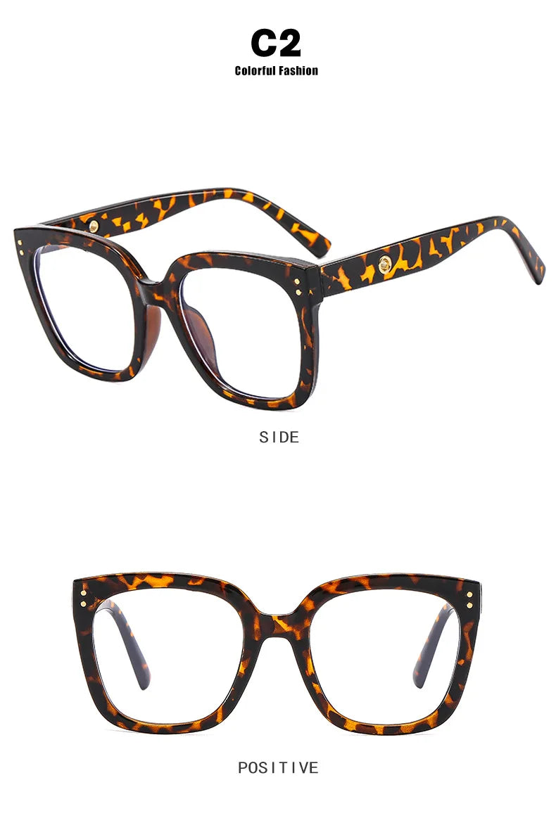 Oversized Square Reading Glasses with Rivet Detail for Women