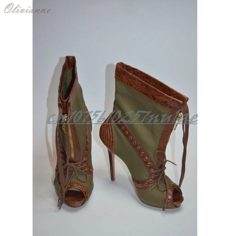 Multicolor Strappy Peep Toe Lace Up Sandals For Women