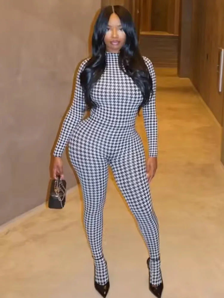 Snake Print Long Sleeve Zip Up Stretch Jumpsuit for Women