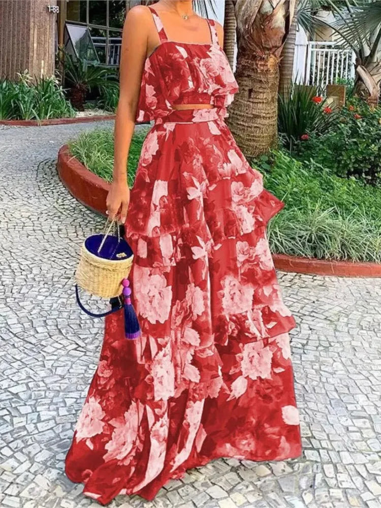 Printed Beach Vacation Style Two-Piece Set for Women