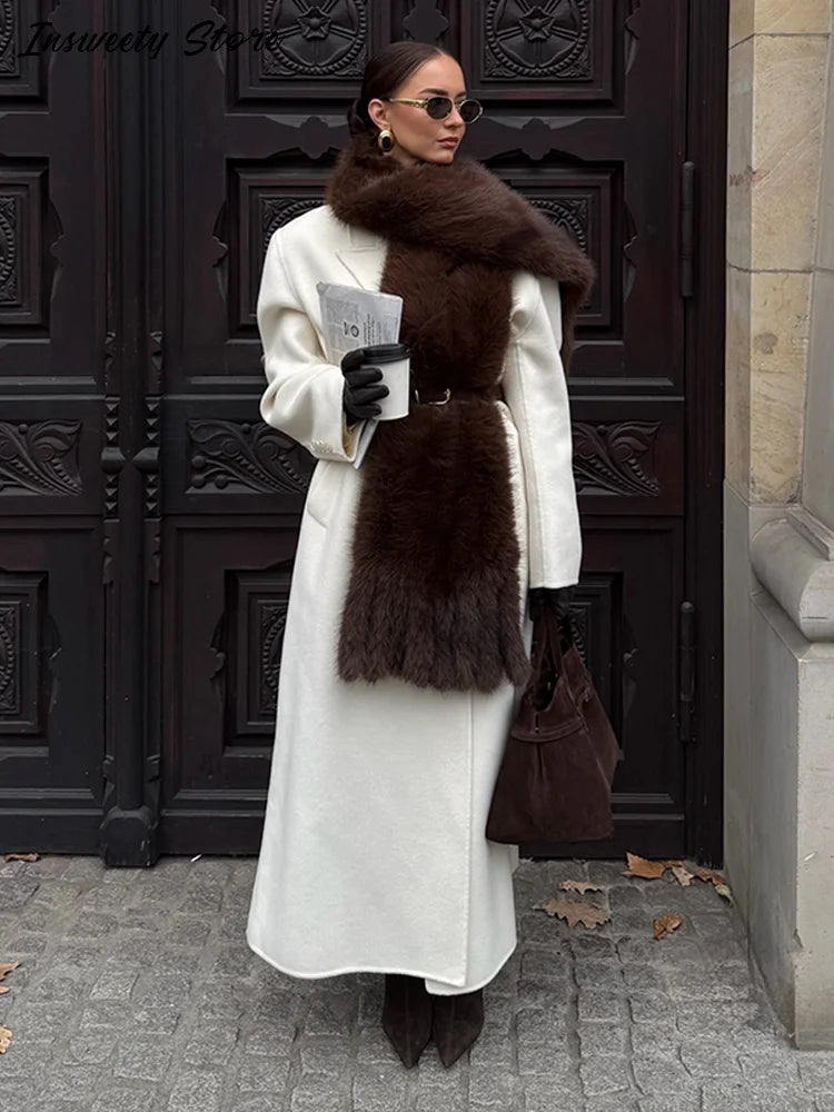 Long Thick Plush Faux Fur Scarf With Fringe for Women