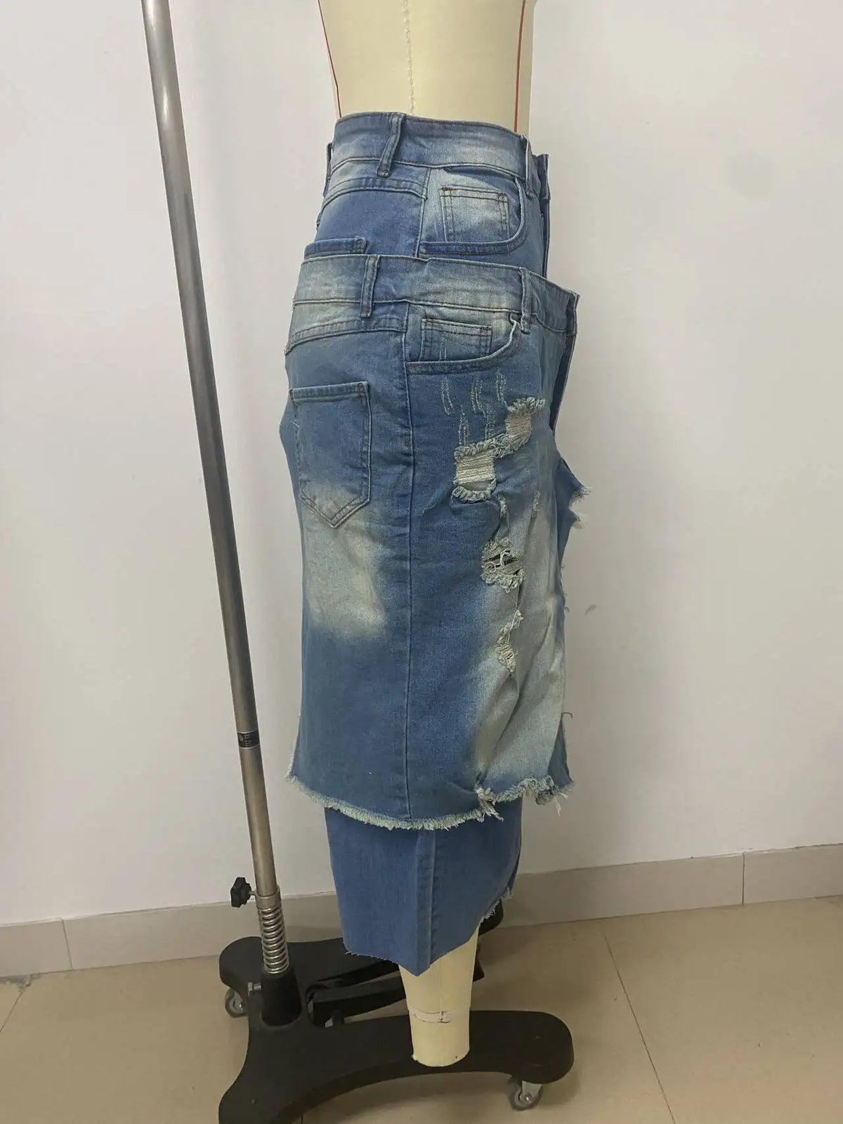 Ripped Ruffle High Waisted Denim Cargo Shorts for Women