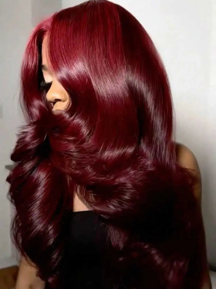 Burgundy Body Wave Lace Front Human Hair Wig for Women