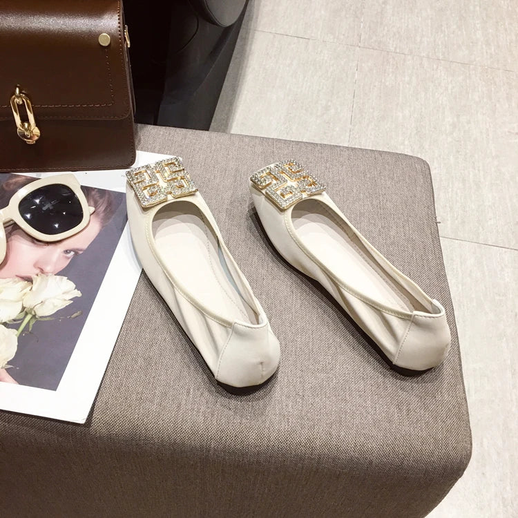 Rhinestone Buckle Square Toe Slip On Flats for Women