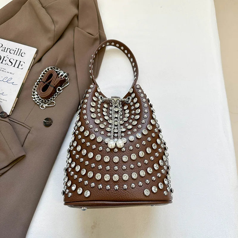 Rivet Bucket Bag With Chain Strap