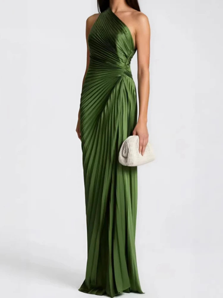 Sleeveless Skew Neck Patchwork Maxi Dress for Women