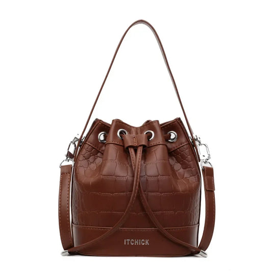 2025 New Trendy Women's Drawstring Tote Bag - Vintage Stone Texture Crossbody Satchel with Retro Minimalist Design