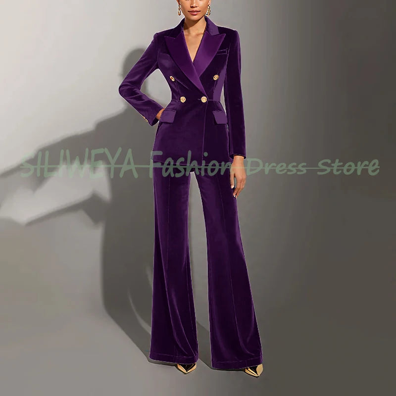 Double Breasted Velvet Suit Set