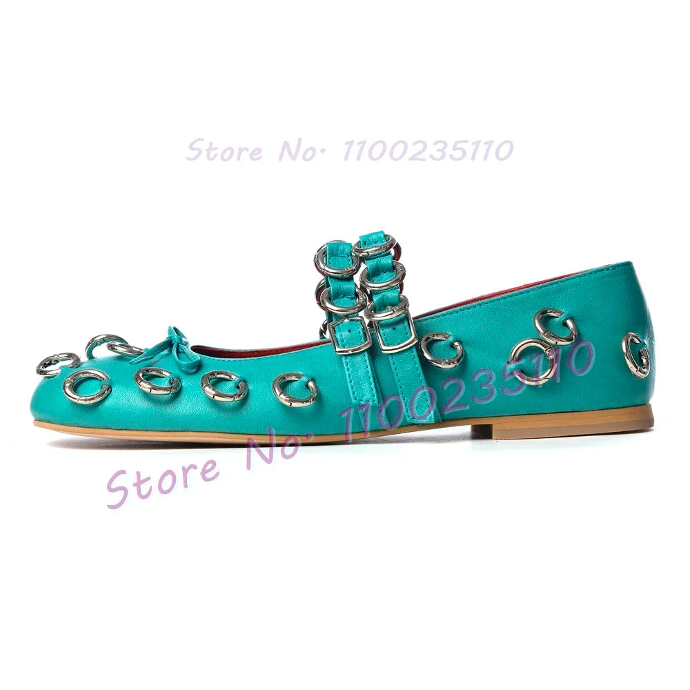 Elegant Round Toe Bow Detail Metal Loop Ballerina Sandals for Women