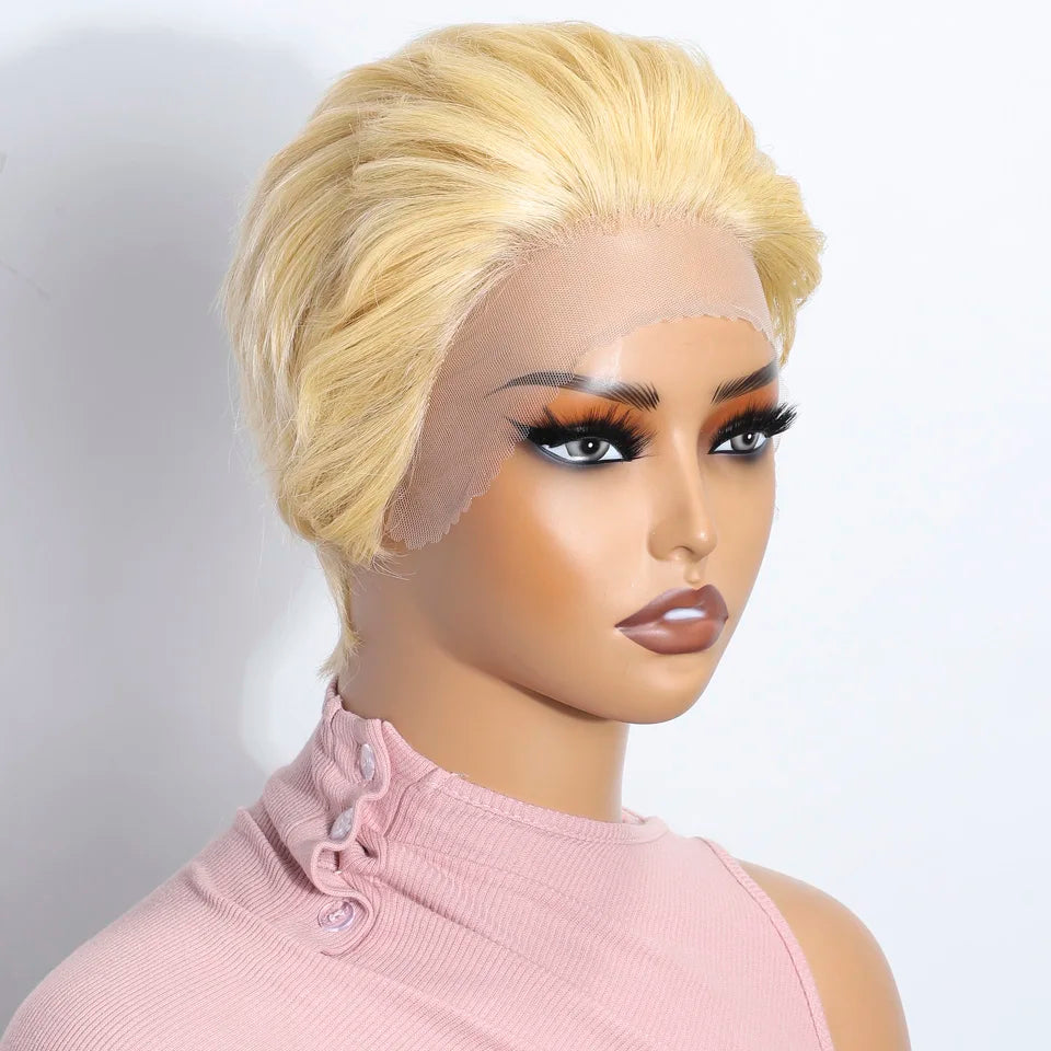 Blonde Short Pixie Cut Silky Lace Front Wig for Women