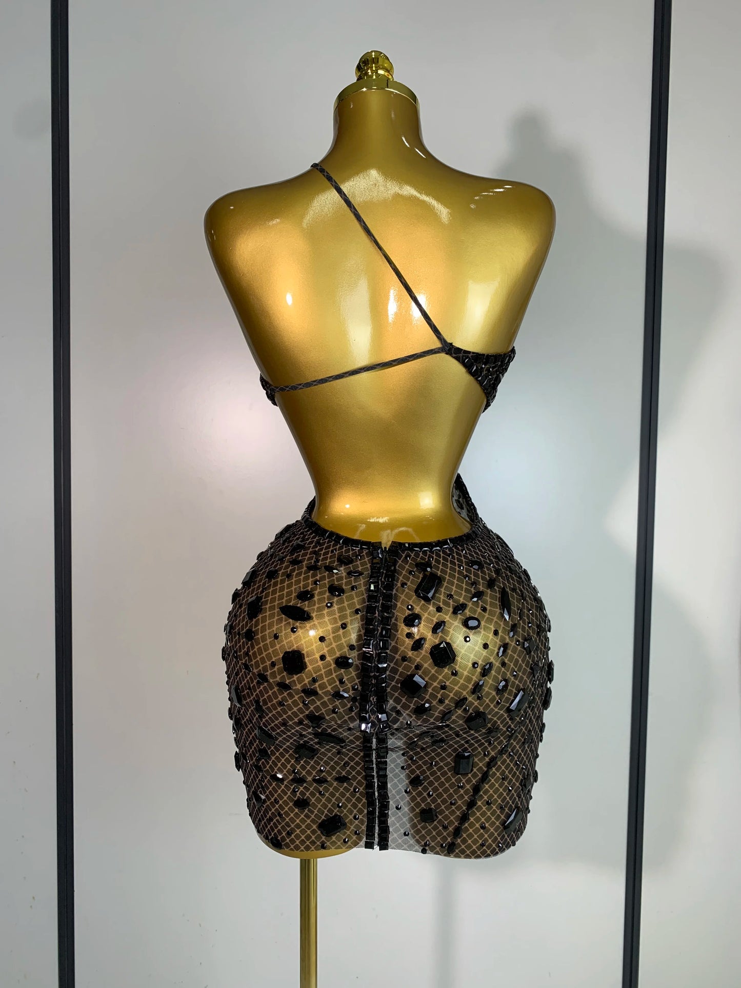 Sexy Sparkly Diamond Backless Short Dress 2025 Women Sleeveless Mesh See Through Evening Birthday Gown Singer Stage Outfit