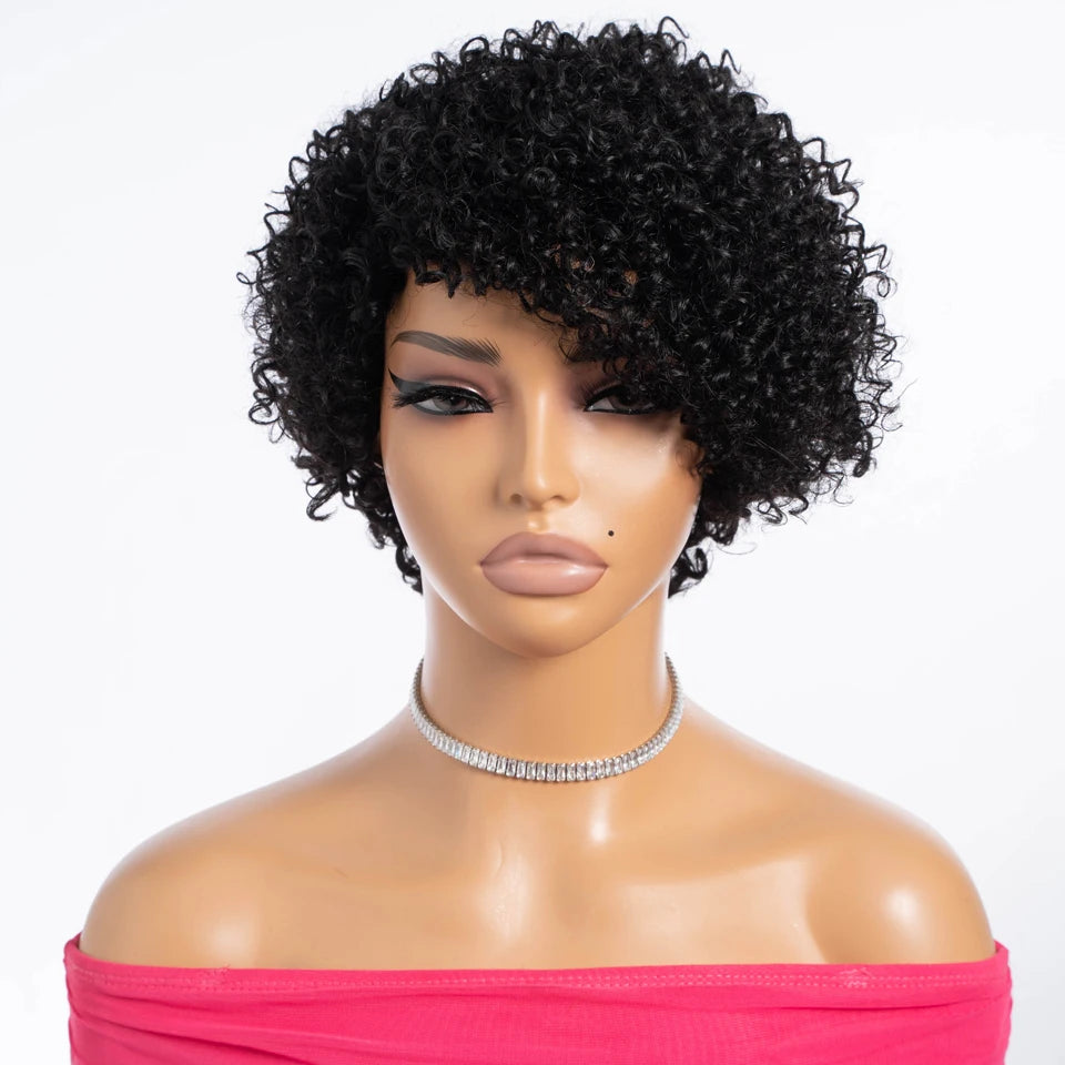 Short Kinky Curly Pixie Bob Human Hair Wig for Women