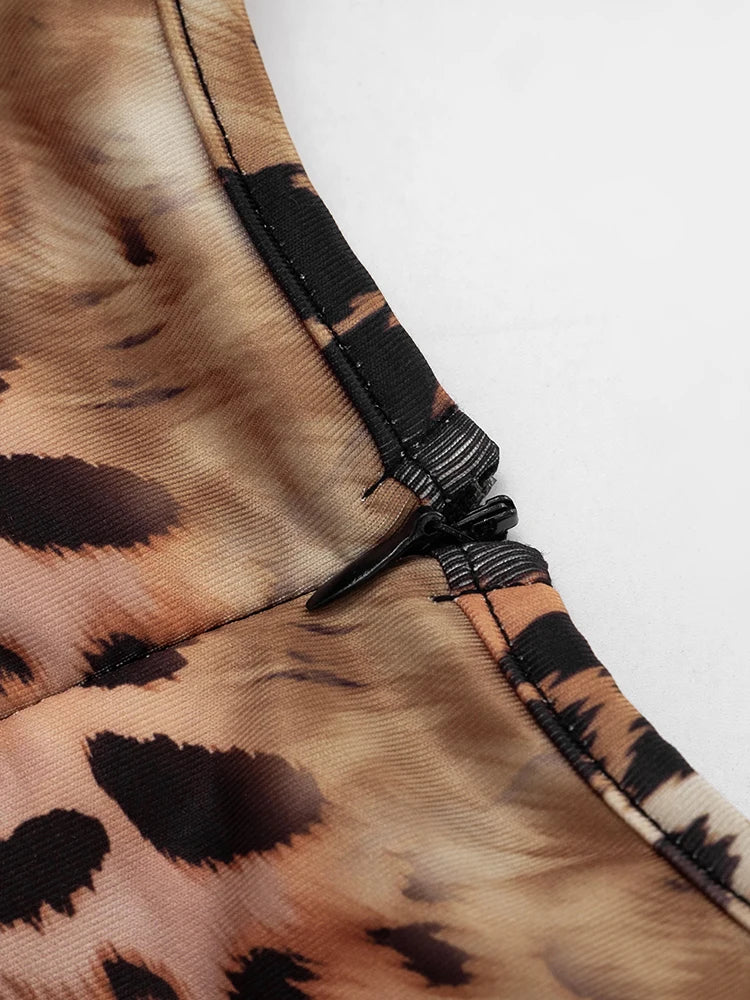 Leopard Print Hollow Out Two Piece Playsuit for Women