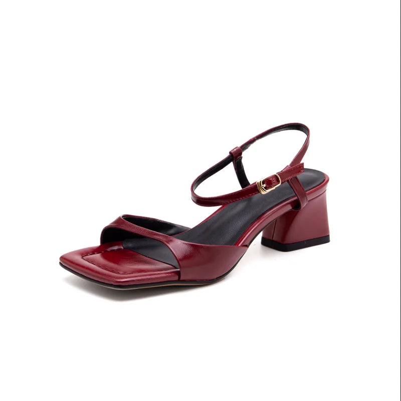 Summer Narrow Band Elegant Square Heel Sandals for Women