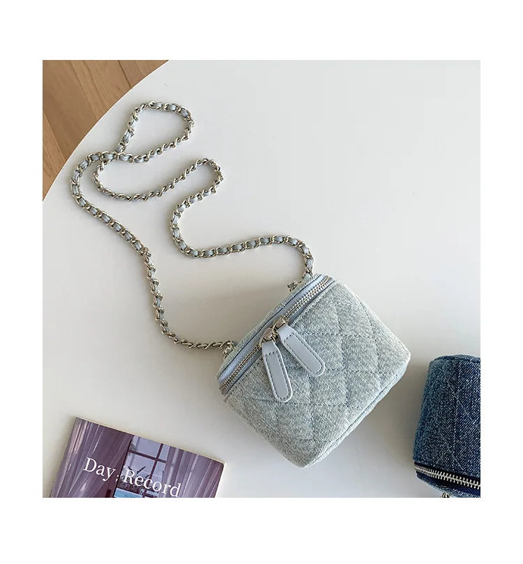 Mini Denim Crossbody Bag with Chain Strap for Women