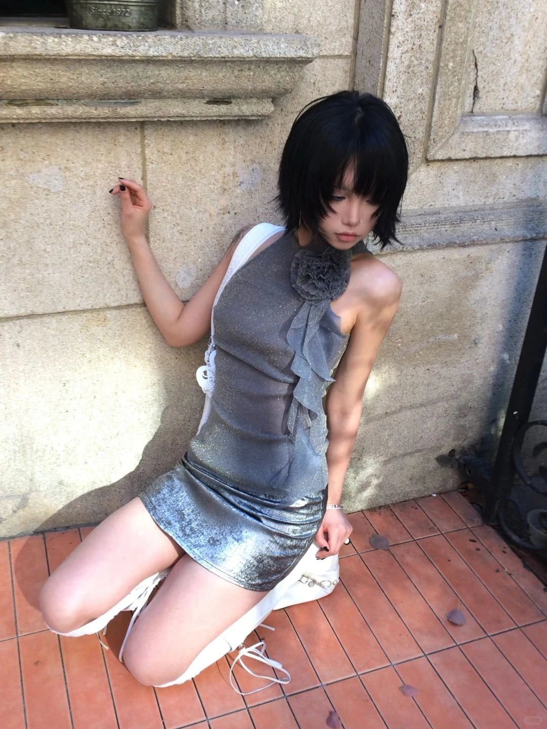Karrram Japanese Y2k Mesh Tank Top Trashy 2000s Style Sleeveless Tops Vintage Harajuku Flower Irregular Tanktop Fairy Aesthetics