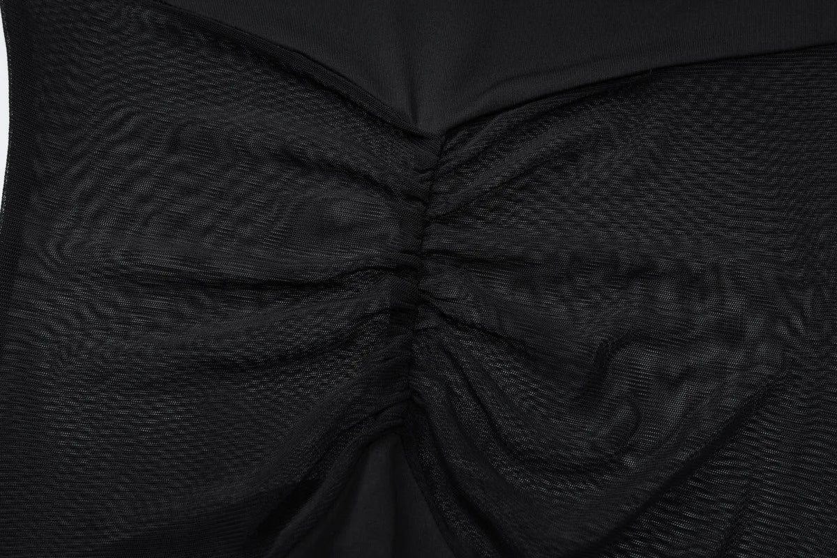 Cryptographic Fashion Ruched Mesh Sheer Maxi Dress Gown Party Club Autumn Outfits Black Sexy Bodycon Dresses Elegant Vestido