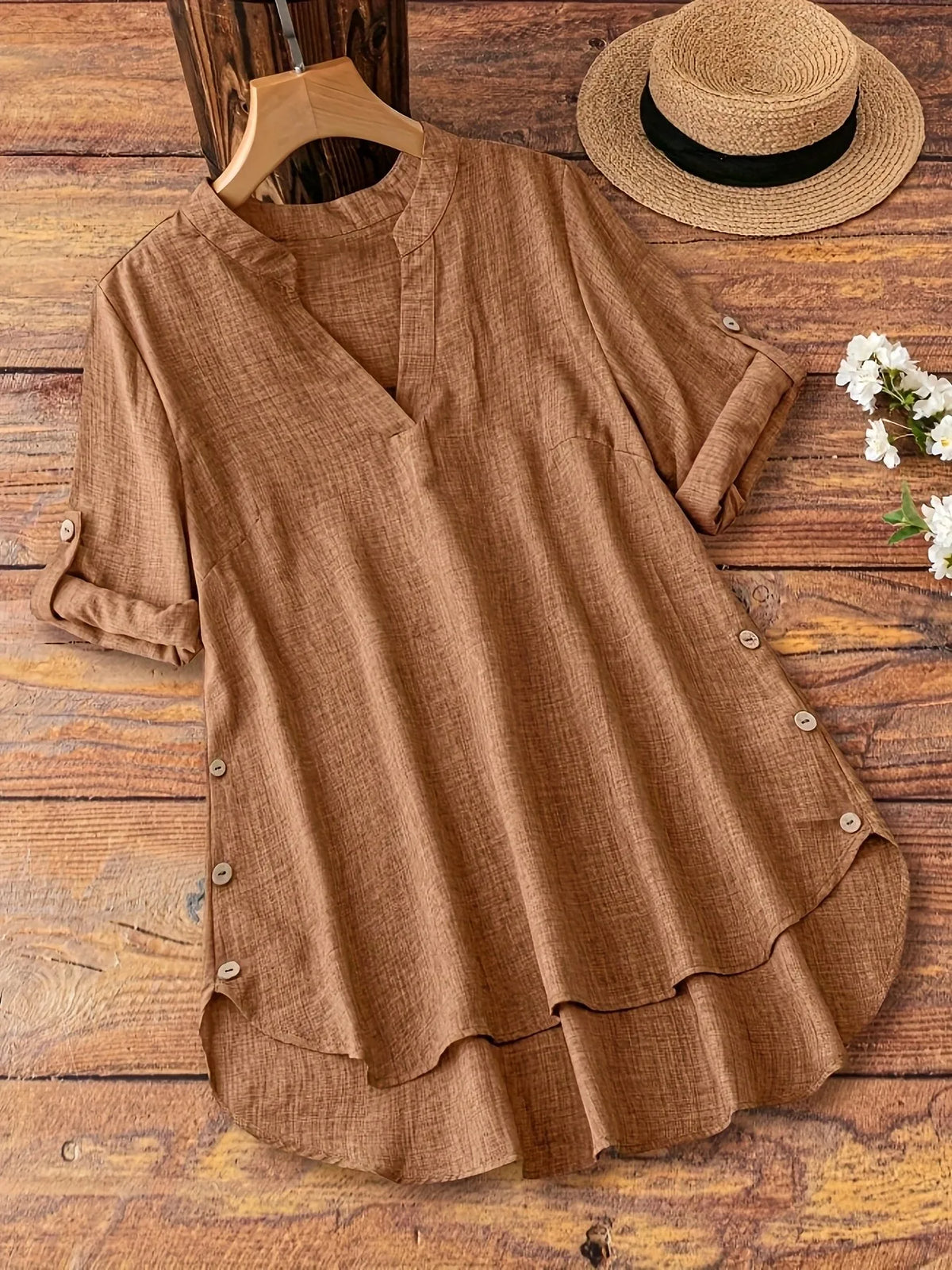 Relaxed Fit Extended Hem High Low Blouse for Women