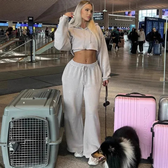Hooded Cropped Sweatshirt And Long Pants Set for Women