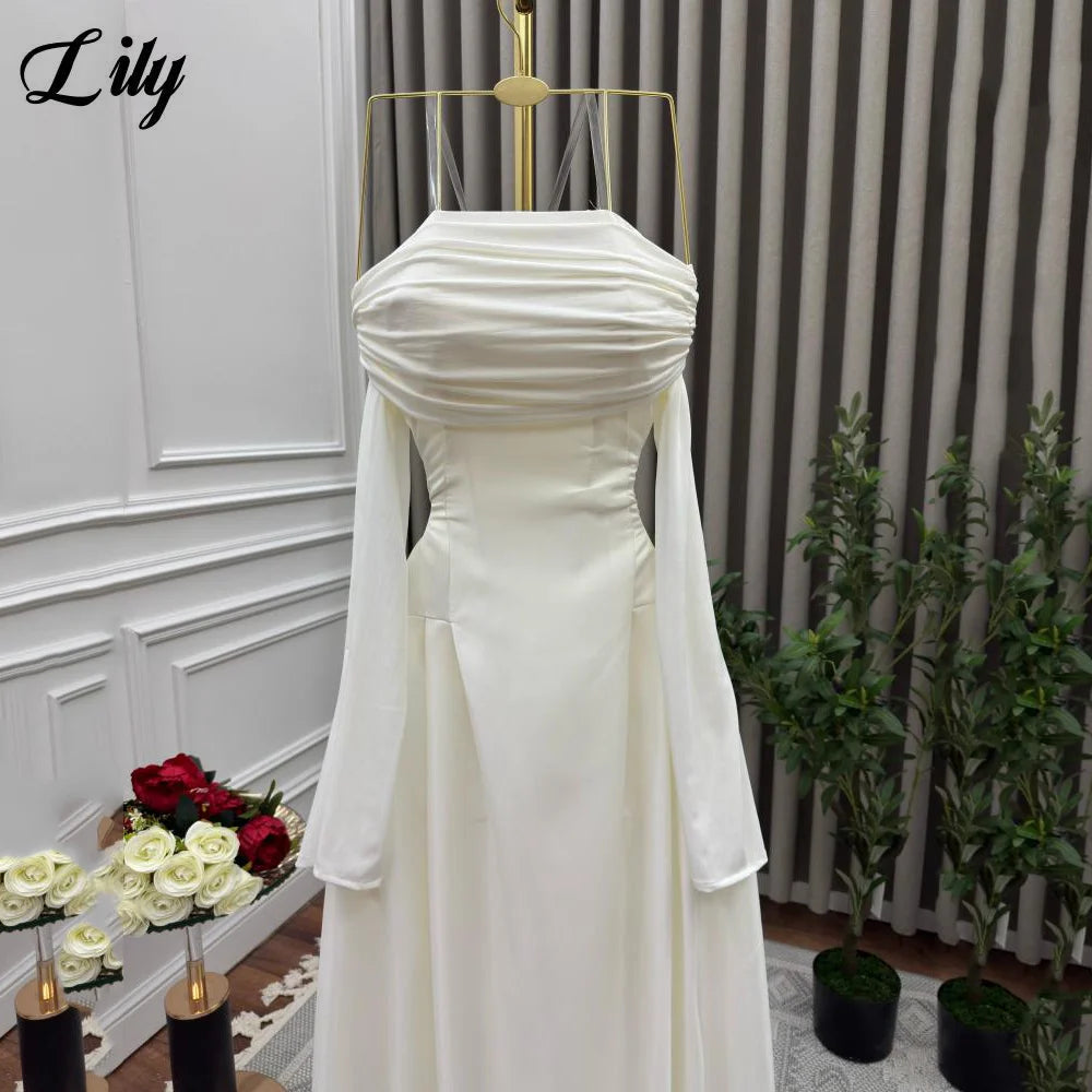 Lily White Evening Dress Off the Shoulder Prom Dresses Full Sleeves Party Formal Gown A Line robe de bal for Woman Customized