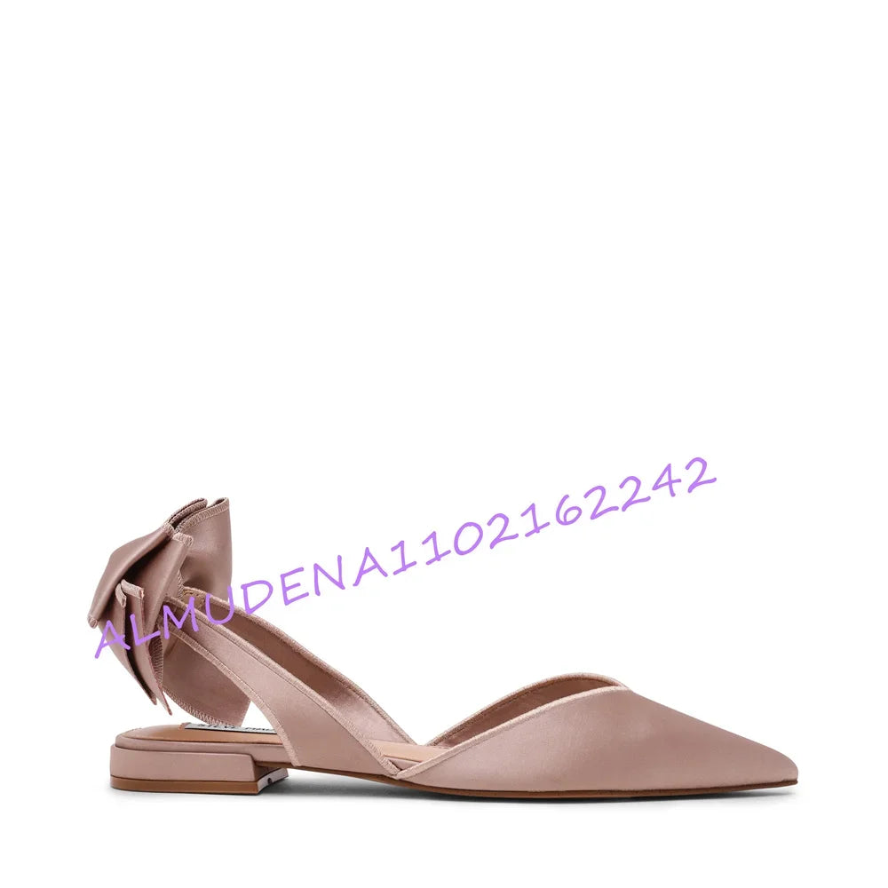 Elegant Satin Pointed Toe Bow Slingback Flats for Women