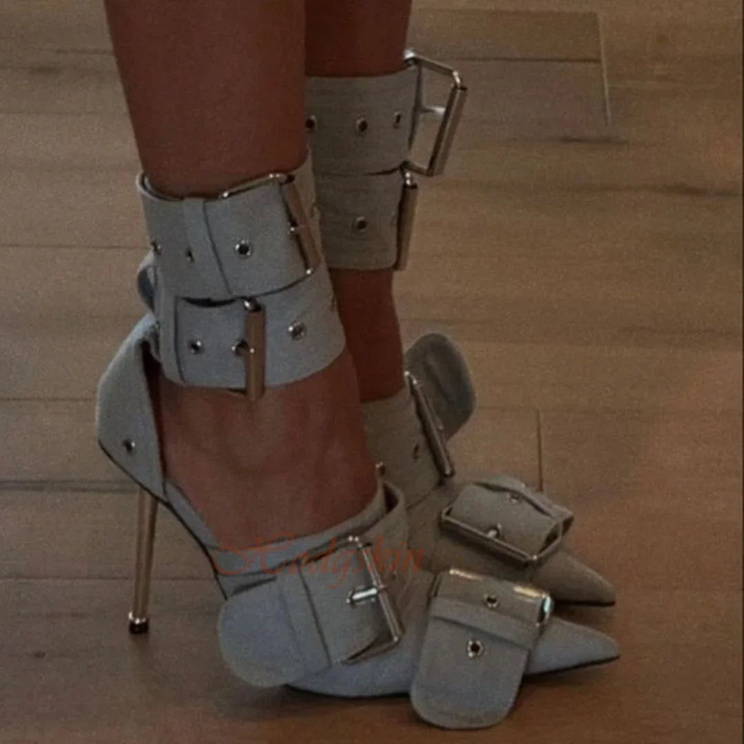 Pointed Toe Buckle Strap Stiletto Sandals for Women