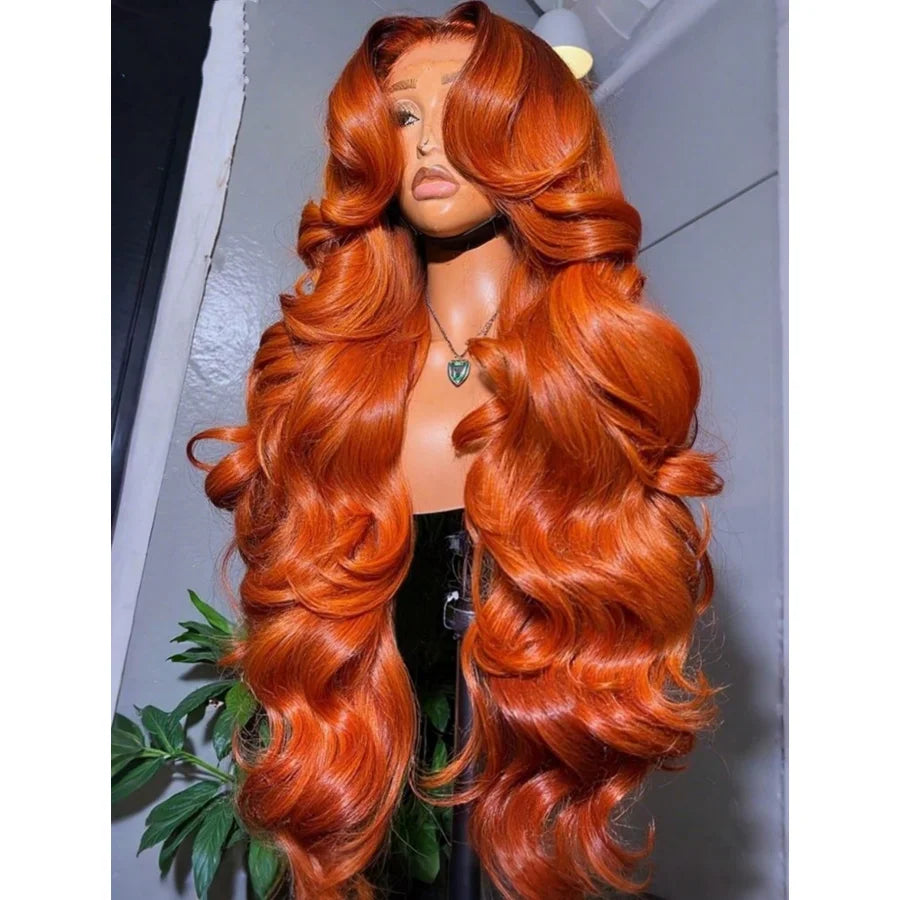 Ginger Orange Body Wave Human Hair Lace Front Wig For Women