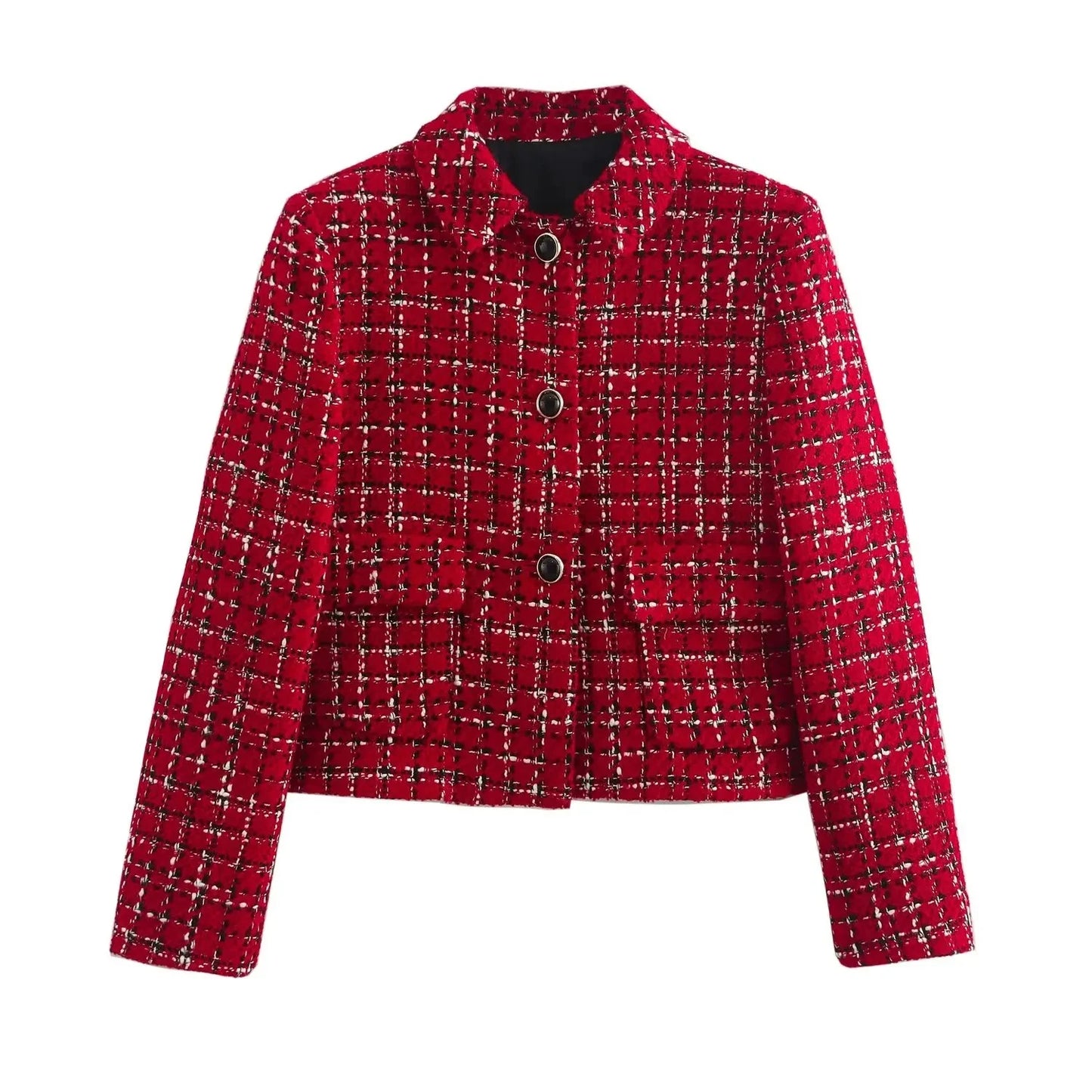 Retro Red Single-Breasted Jacket and Culottes Set for Women