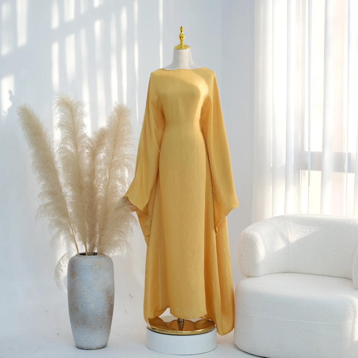 Shiny Loose Ankle-Length Kaftan Maxi Dress for Women