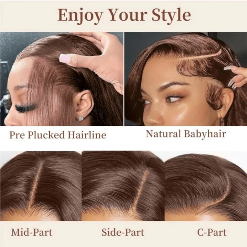 Chocolate Brown Straight Lace Front Human Hair Wig for Women