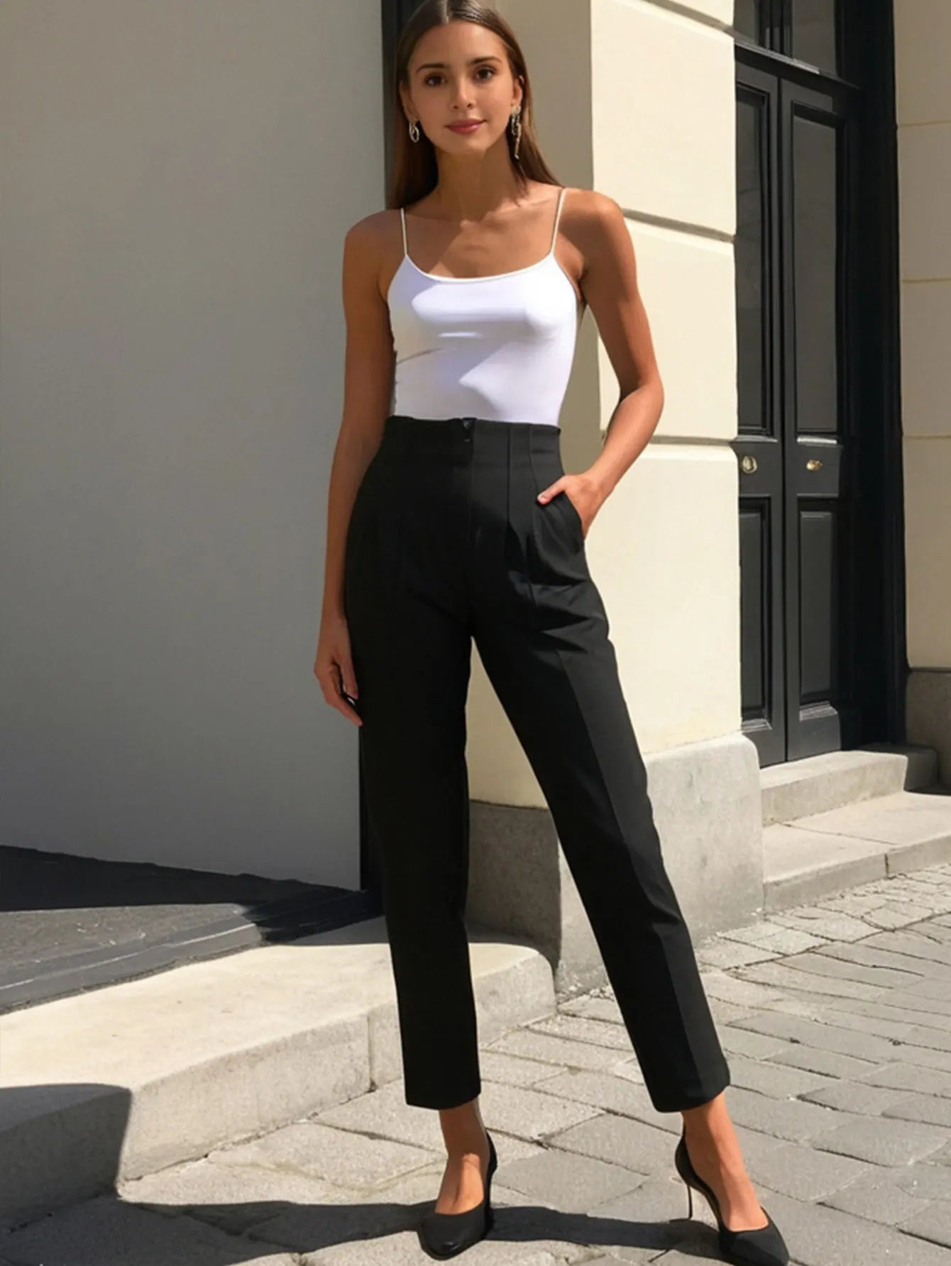 Solid Color Office Slim Fit Pencil Pants for Women