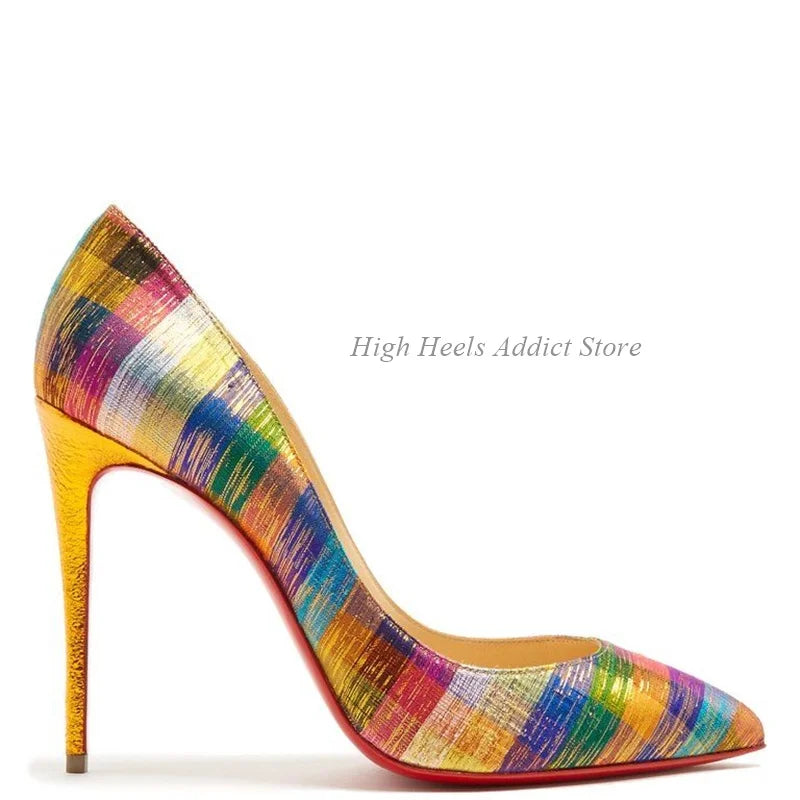 Pointed Toe Leather Striped Cross Tie Stiletto Pumps For Women