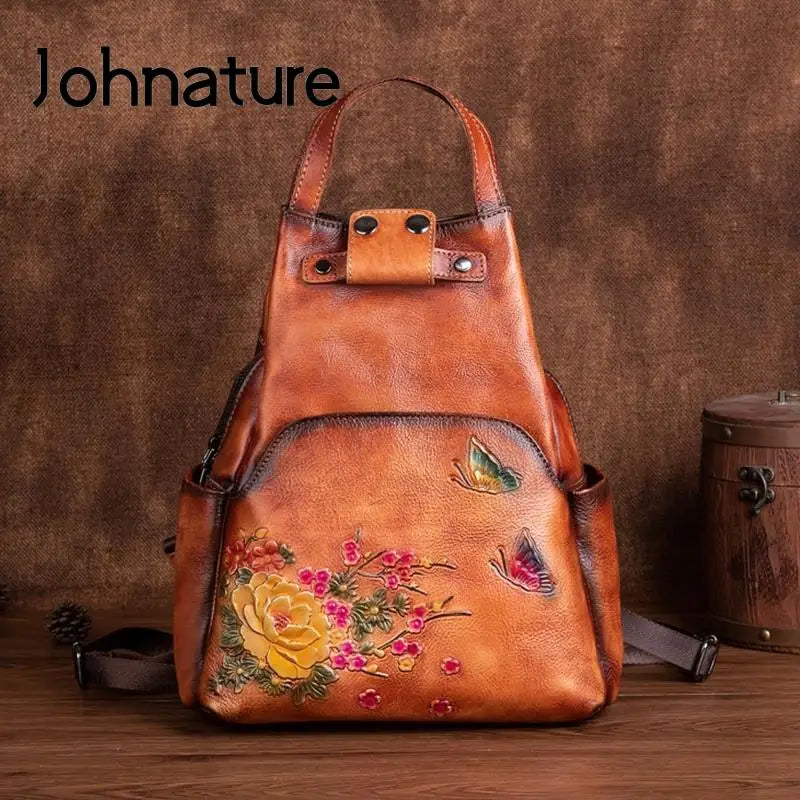 Genuine Leather Embossed Vintage Shoulder Bag for Women